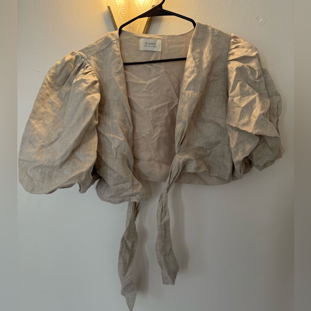 DISSH Cream Puff Sleeve Tie Front Blouse